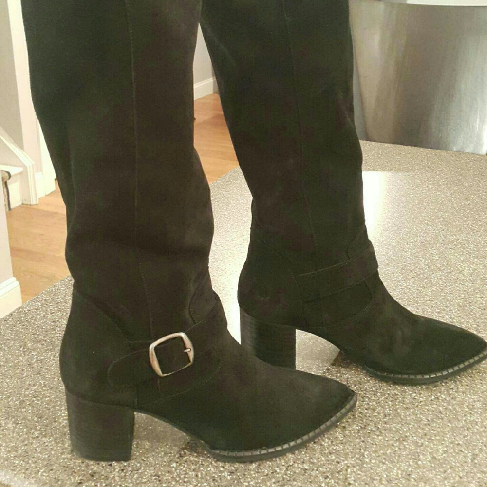 Free People Black Suede Tall Boots Made in Spain